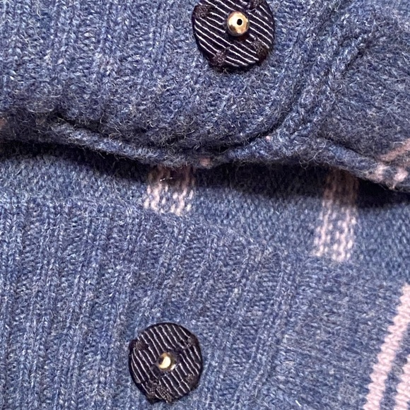 Marc Jacobs Ruffled Cardigan Navy & Pink Striped Sweater 100% Lambs Wool Sz M - Picture 3 of 10